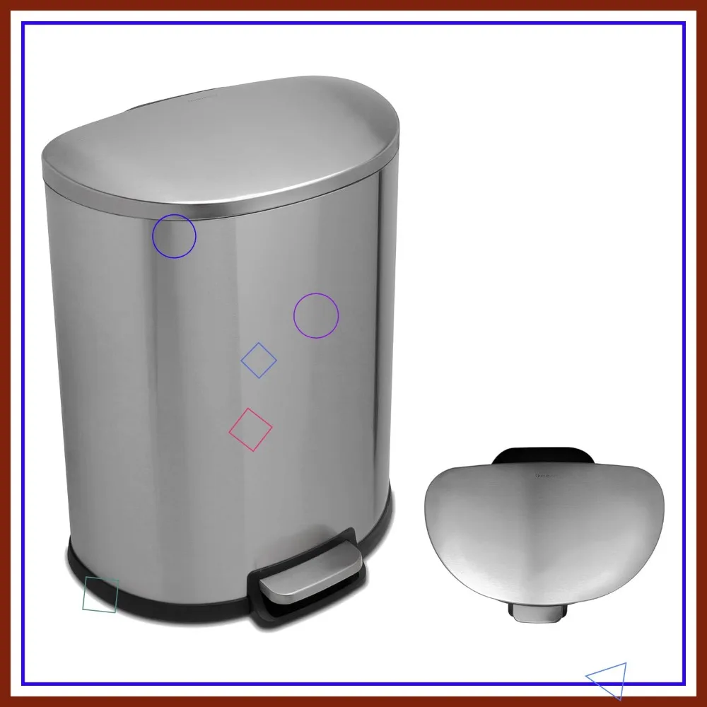

50L Stainless Steel Trash Can with Soft Close Lid, Smudge-Free Finish, D Shape for Home & Office Use