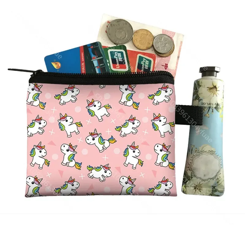 Dompet wanita motif kuda hewan, lucu Unicorn Dompet kunci kartu kredit tempat earphone tas koin kantong ritsleting tas lipstik