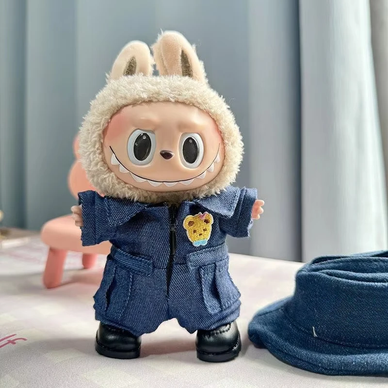 17 centimetri Carino Mini Peluche Vestiti della Bambola Vestito Accessori Per La Corea Kpop Eso Labubu Idol Bambole Denim Utensili Tuta Abbigliamento