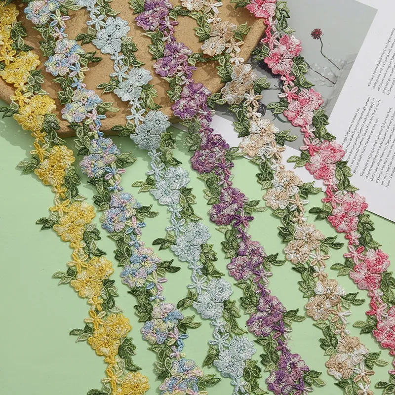 3D Floral Water Soluble Lace Trim Pastel Color Small Flower Embroidery Lace for Clothing Curtain DIY Sewing Craft 10 Yards