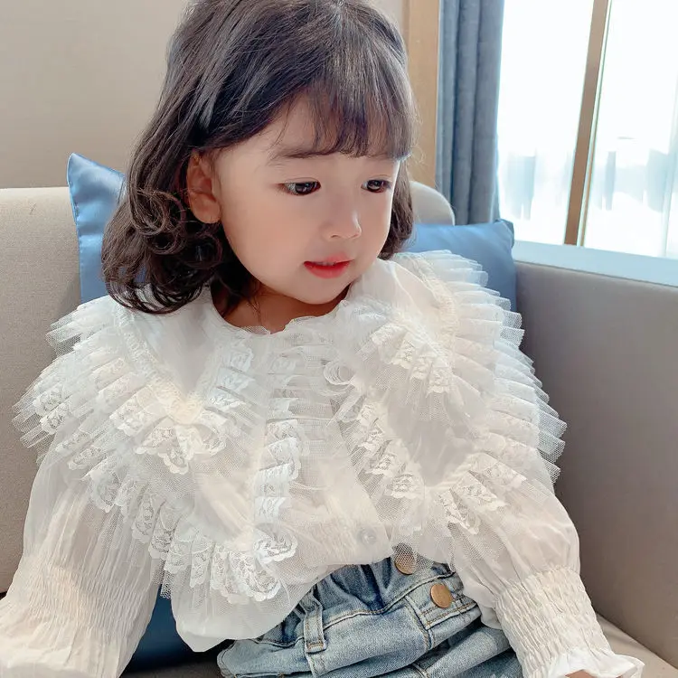 Blouses Girl Tops Shirt Fashionable New Shirt Fashion Versatile Long Sleeved 2024 Fashion Lovely Round Collar Soild