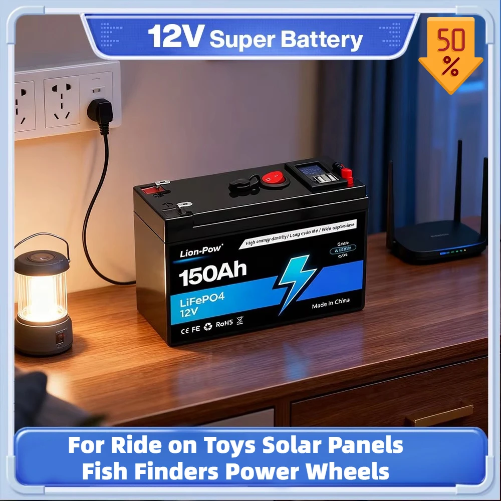 12V 150Ah LiFePO4 Lithium Battery Built-in BMS for Ride on Toys Solar Panels Fish Finders Power Wheels Lighting Boat Home RV