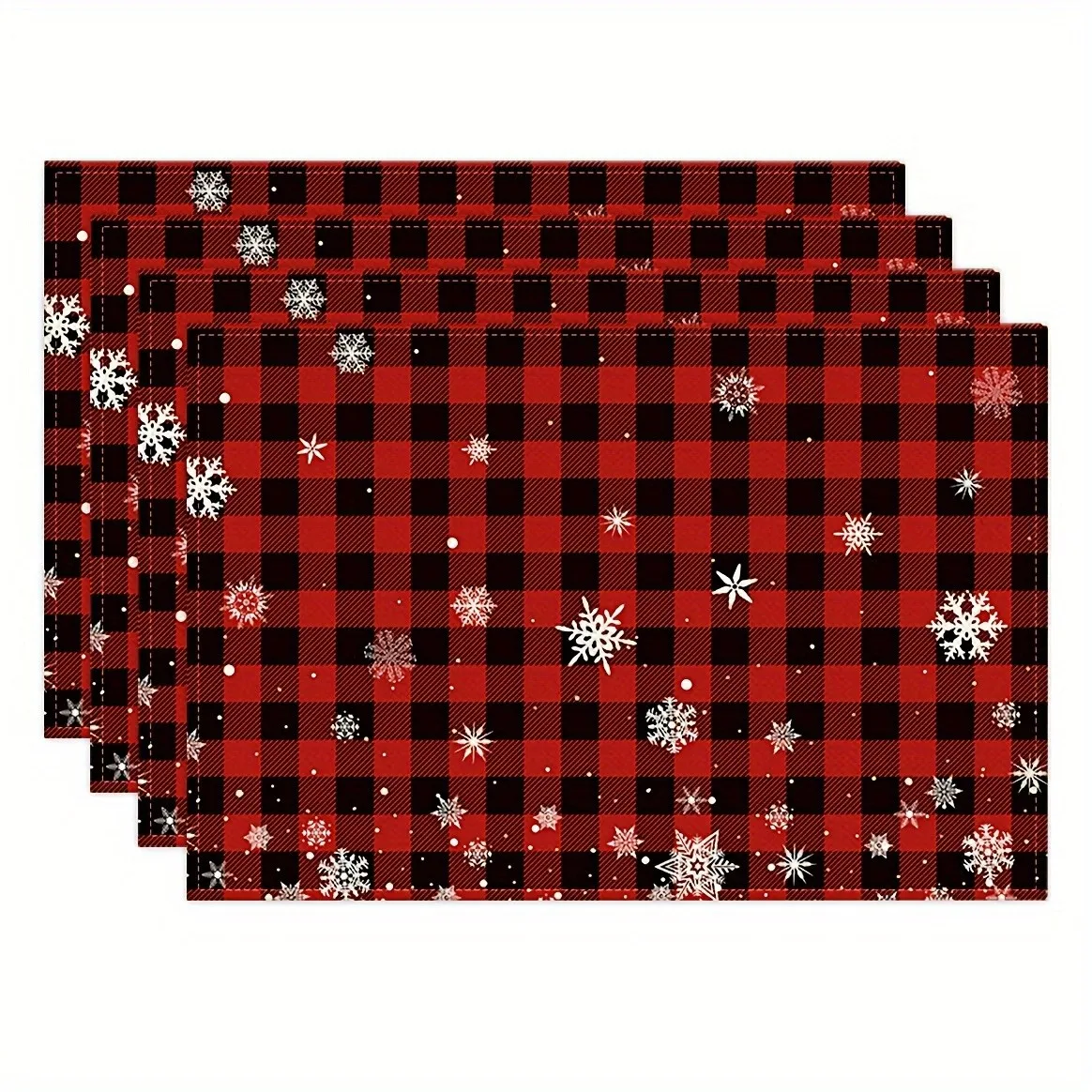Christmas Holiday Placemats in Red And Black Checkered Design Measuring Machine Washable Perfect for Festive Gatherings