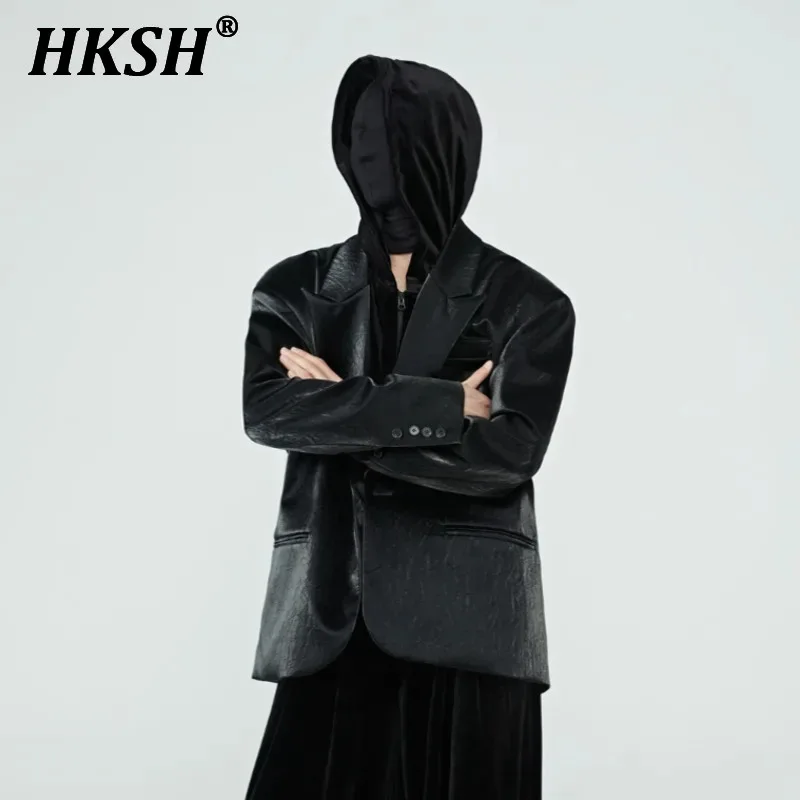 HKSH Gradient Suit Coat Shoulder Pad Tide Chic Spring Autumn New Personalized Slim Fit Balzer Top For Men Dark Punk Women HK0306