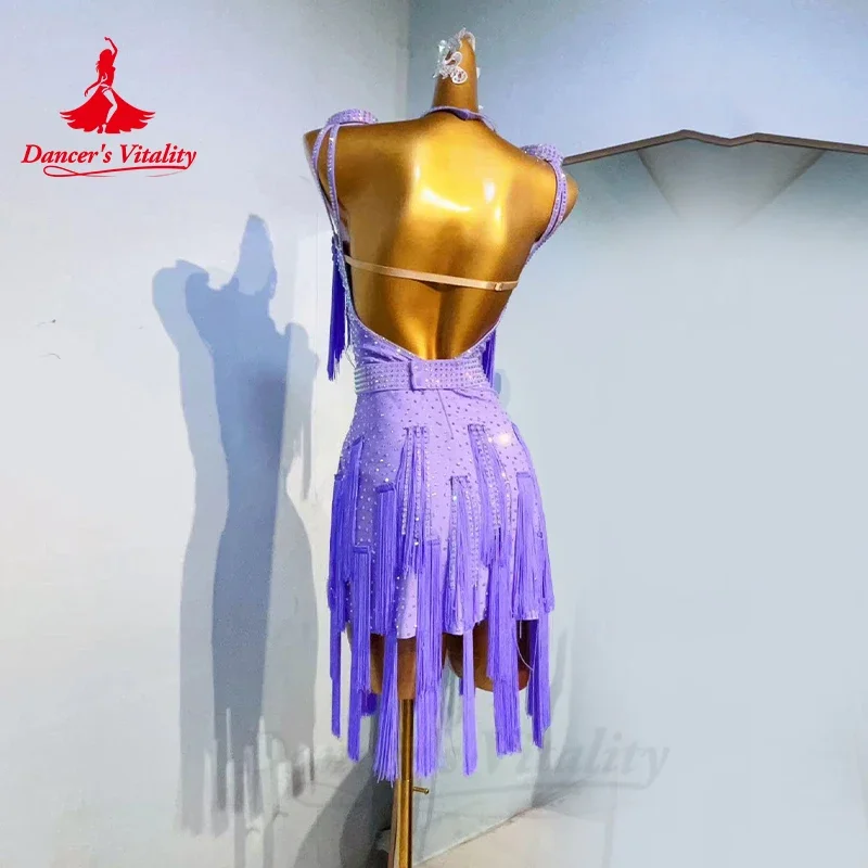 Latin Dance Performance Costumes Customization Rhinestone Fringe Dress adult children Tango Chacha Samba Competition Dresses