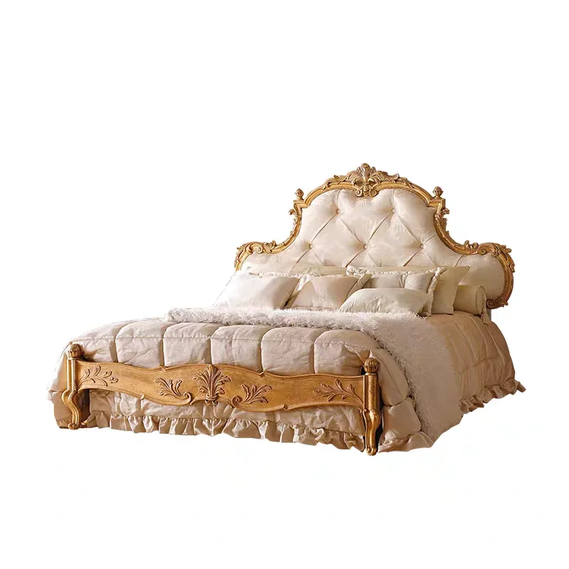 Neoclassical solid wood carving flower soft bag 1.51.8 meters double bed American old retro solid wood bed carved bed