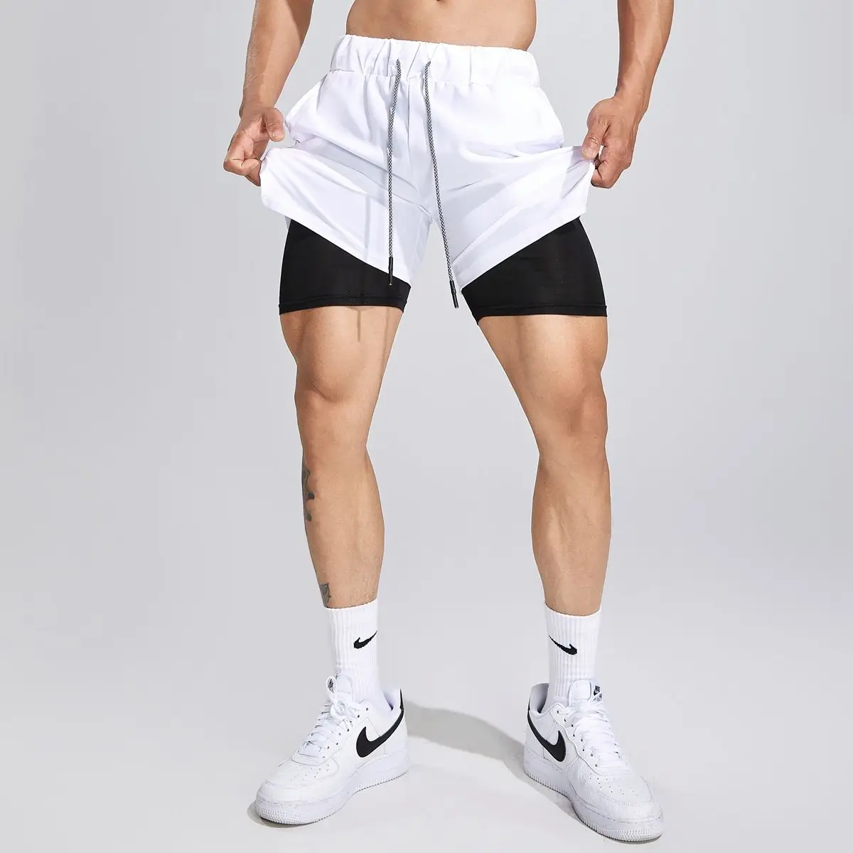 Mans Running Shorts Quick-drying Fitness Black Double Layer Shorts Men New Sport Workout Training Bodybuilding Short Pants Male