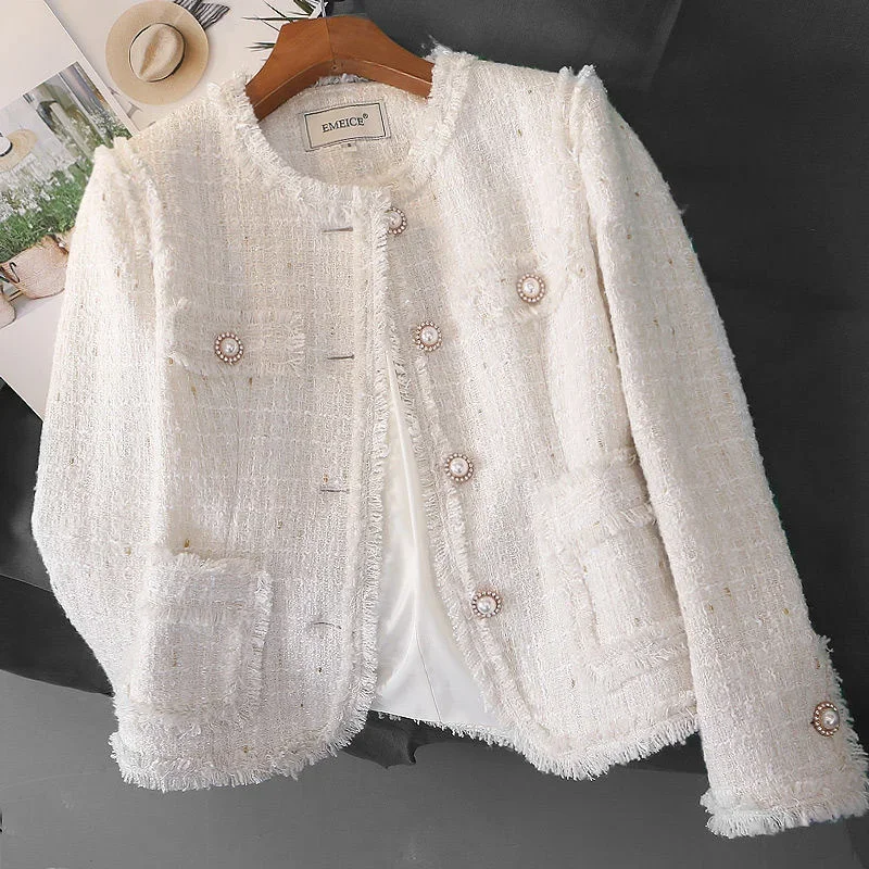 

Spring Autumn Women Blazers Korean Chic Tweed Elegant Lady Coats Single-breasted Long Sleeve Suits Female Office Blazer Jacket