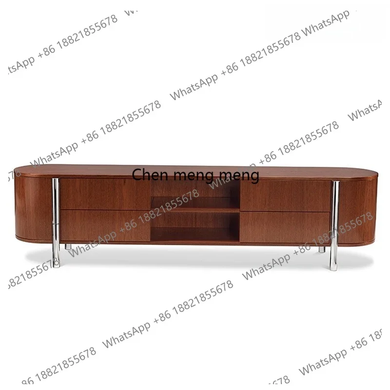 

Italian Style Light Luxury TV Cabinet Solid Wood Nordic Stainless Steel Storage Arc Luxury Floor Cabinet