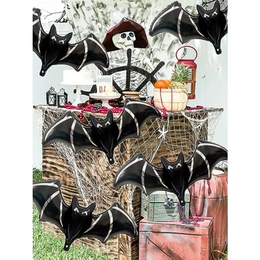 6Pcs Halloween Black Bat Balloons Giant Bat Halloween Foil Balloon for Black Day of Death Spooky Birthday Baby Shower Party Dec