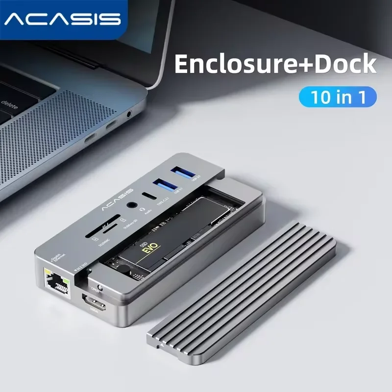 

Acasis USB-C 3.2 10Gbps Dock Station & M.2 NVME SSD Enclosure 4K/60HZ RJ45 PD 100W SD/TF Hub