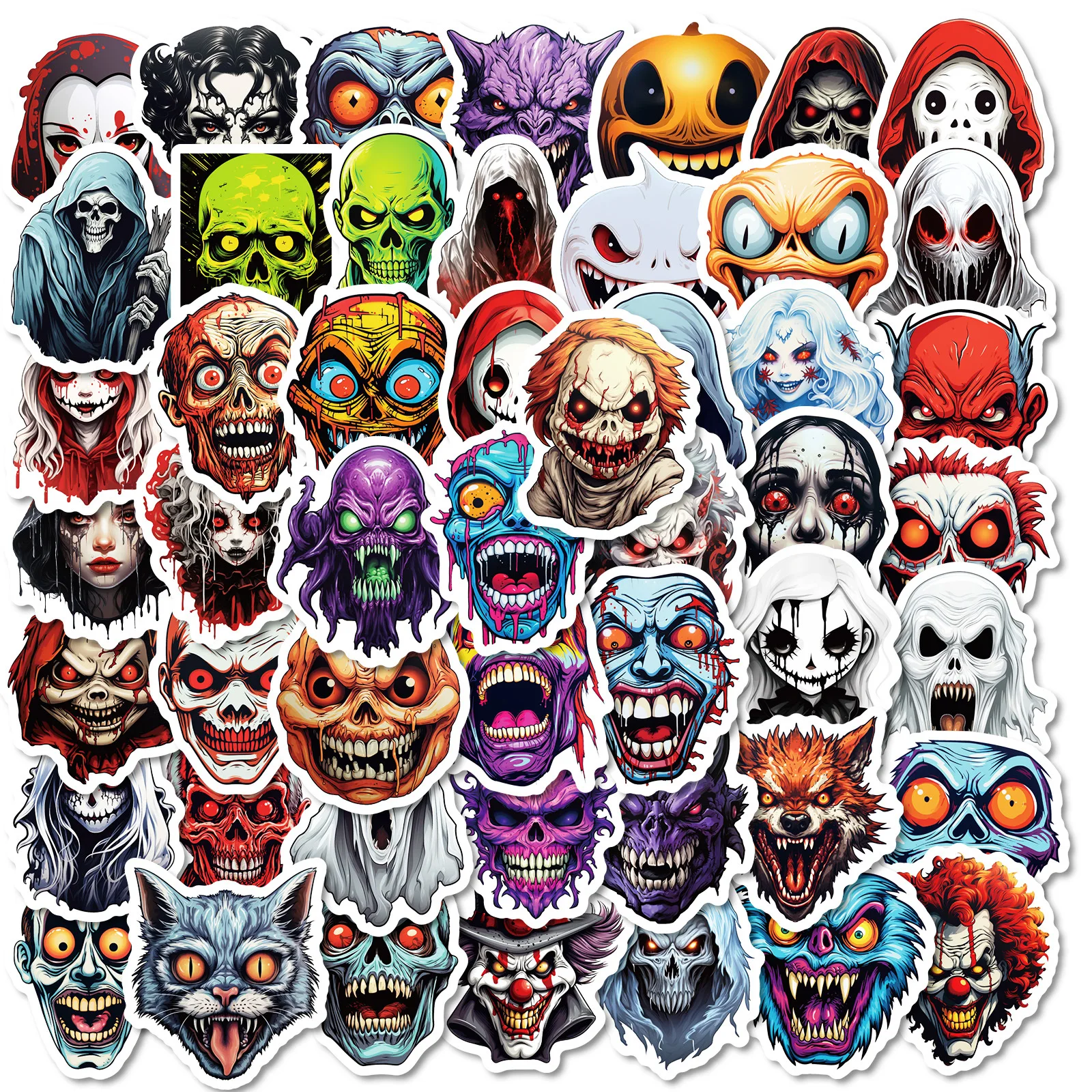 10/30/50Pcs Scary Face Graffiti Stickers Spooky Skull Horror Prank Decals for Laptop Water Bottle Journal Halloween Party Decor