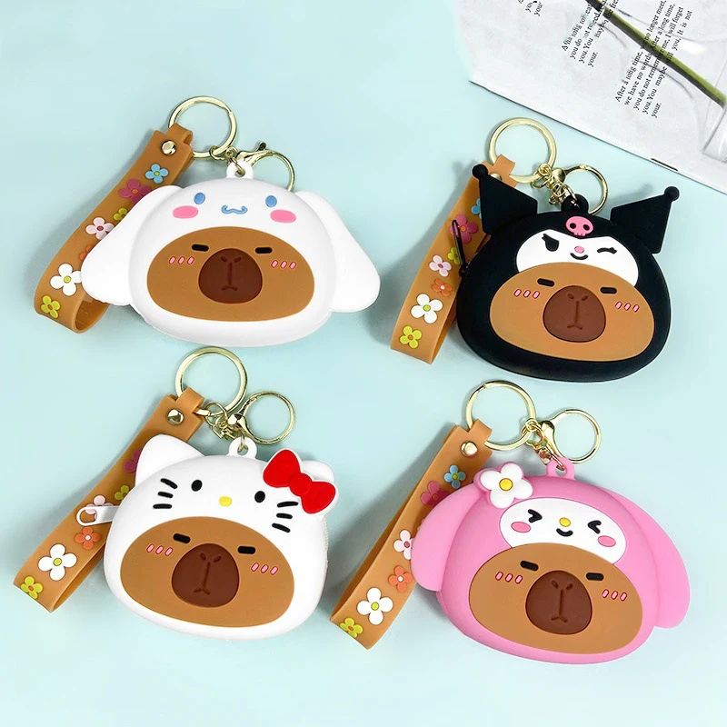 Cartoon Sanrio Hello Kitty Cinnamoroll Kuromi Melody Capybara Coin Purse Portable Key Buckle Key Bag Lightweight Earphone Bag