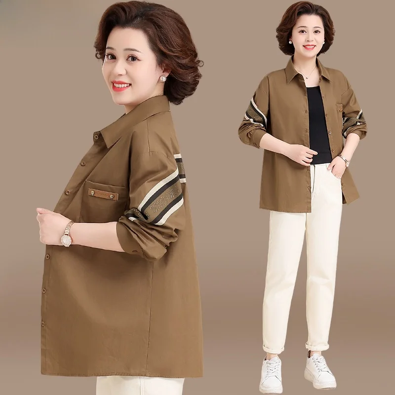 

Spring Autumn Women's Medium Length Thin Outerwear Faionable Loose Fit Cardigan Sle Polyester Fiber Jaet for Middle-Age...