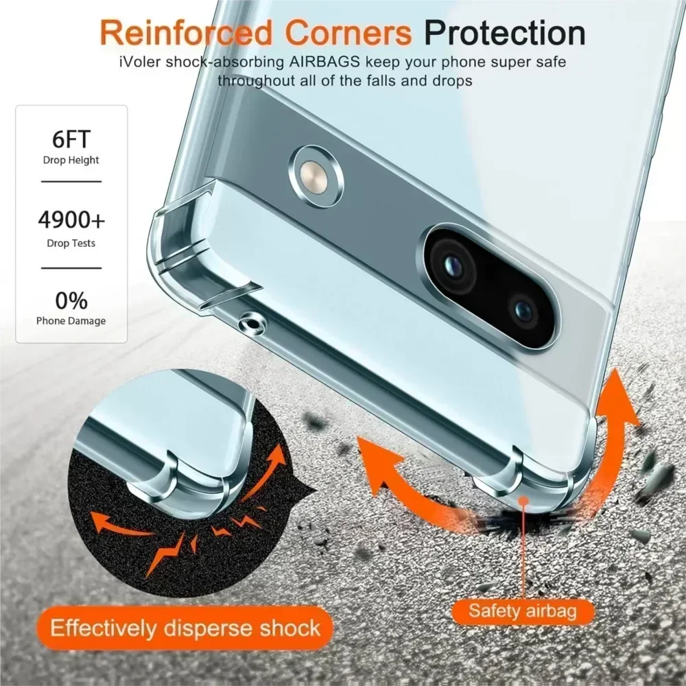 Capa de telefone à prova de choque clara para google pixel, airbag de 1,5mm de espessura, 8a, 8 pro, 6a, 7a, 6, 7 pro, 5g