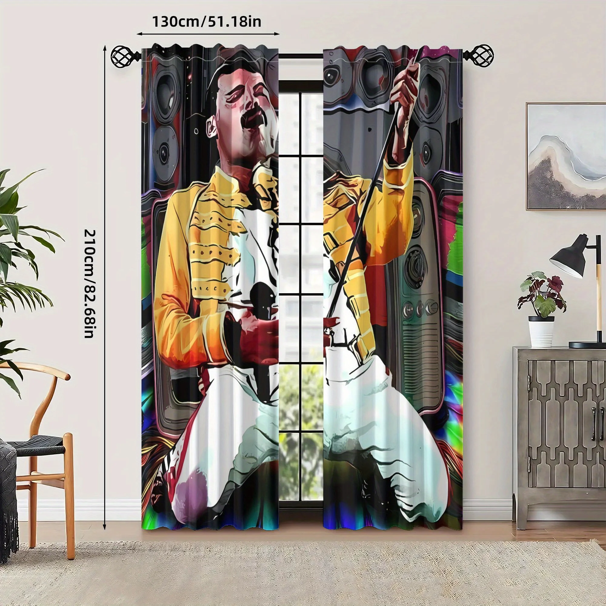 Vintage Rock Singer Graphic Blackout Curtains - Yellow Jacket Singer Concert Stage Art Window Drapes for Music Room Bar Decor