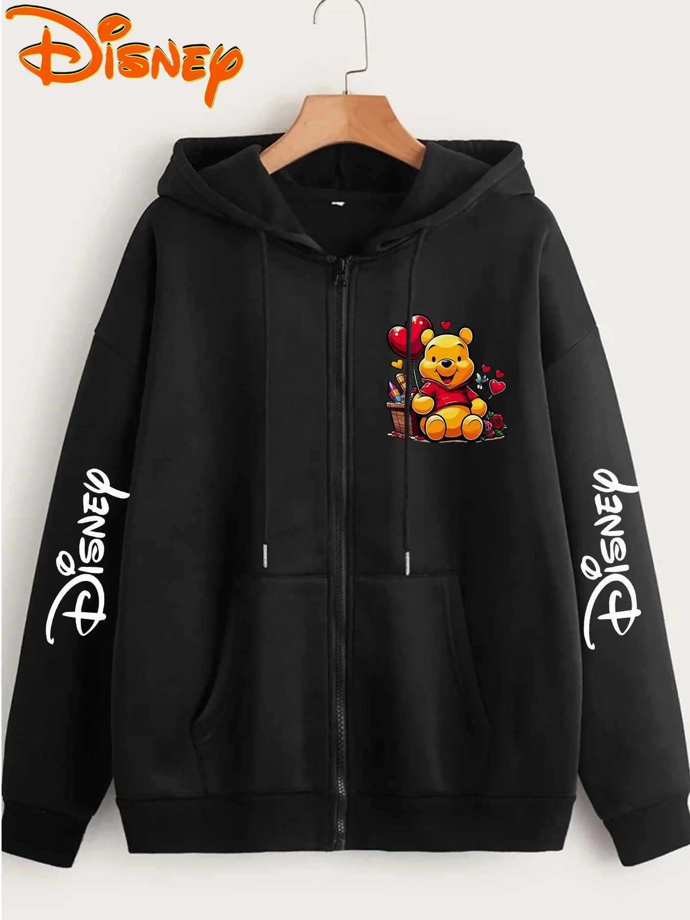 

Женская толстовка на молнии Disney Winnie The Pooh, уличная одежда, большие размеры, унисекс, осенне-зимняя флисовая повседневная универсальная