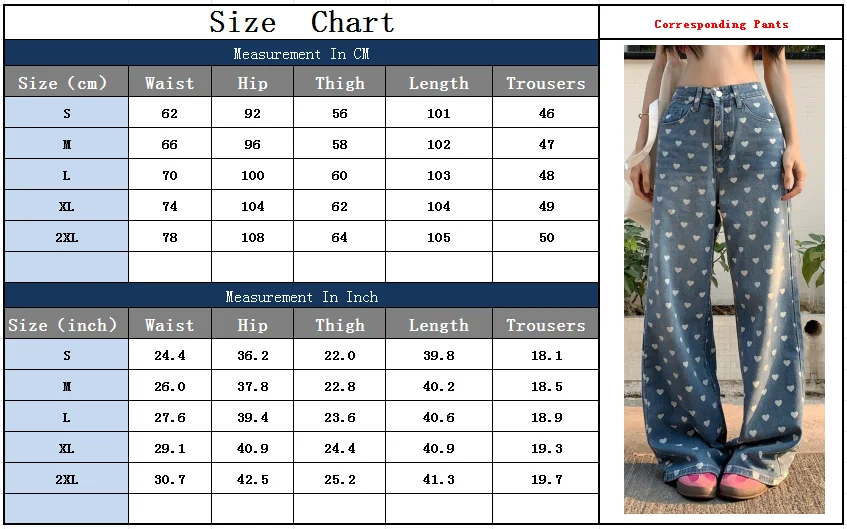 2026 Ropa Y2K Mode mit Herzmuster Bedruckte Baggy Jeans für Damen Kleidung Weites Bein Kpop Casual Damenhose Pantalon Femme – Detail 3