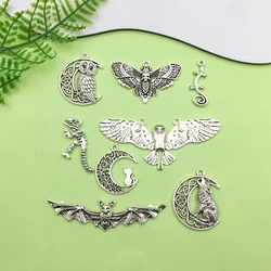8/10pcs Alloy Gothic Punk Skull Charms Owl Moth Bat Pendants For DIY Jewelry Making Accessories