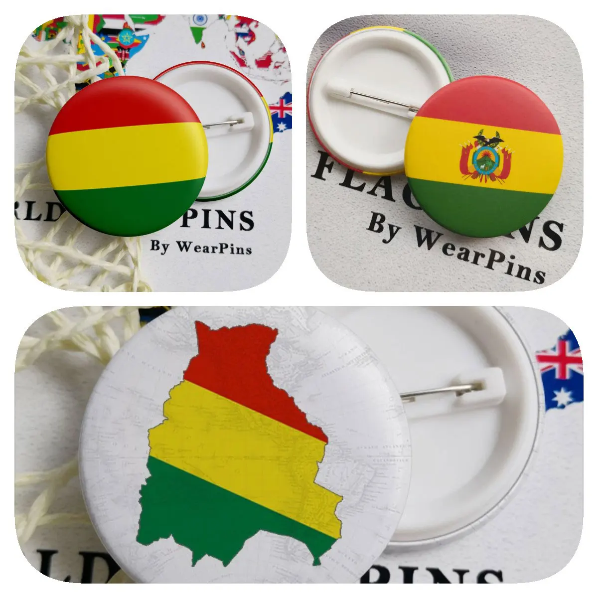 Bolivia Bolivians Map Flag National Emblem National Flower Brooch Badges Lapel Pins