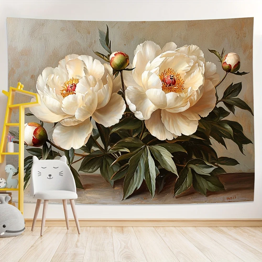 قطعة واحدة من نسيج طباعة الفاوانيا البيضاء، قماش بوليستر، قابل للغسل في الغسالة، مناسب لتزيين غرفة النوم وغرفة المعيشة. #3