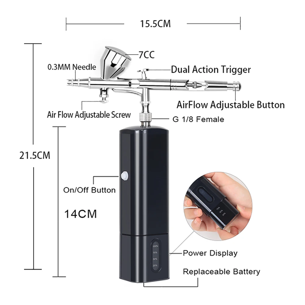 TM90-180J Mini Cordless Airbrush With Compressor Kit Rechargeable Spray Pen Cake Deraction Coloring Model Nail Art Face SPA