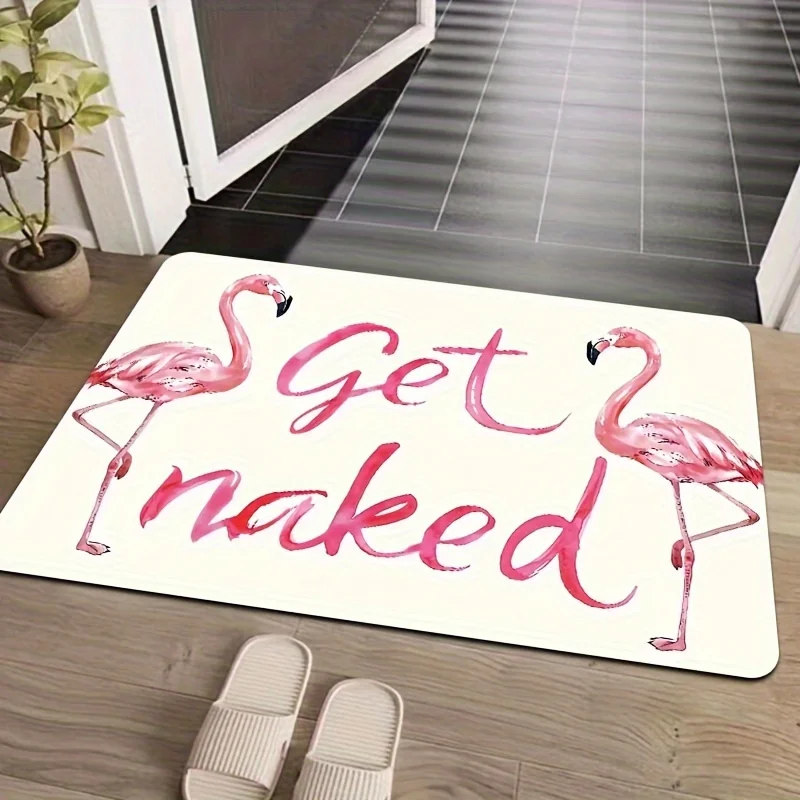 

Decorative floor mats, home entrance bathroom anti-slip mats, cute flamingo pattern "Get Naked" fashionable bathroom floor mats