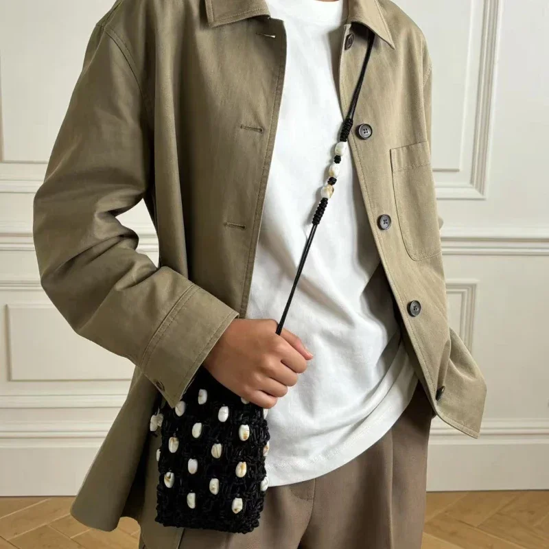 Handgefertigte Hohlperlen-Handytasche aus Steinperlen, Bohemian Crossbody-Tasche für Damen mit gewachstem Seil, Sommer-Strand-Urlaubs-Reisetasche – Detail 14