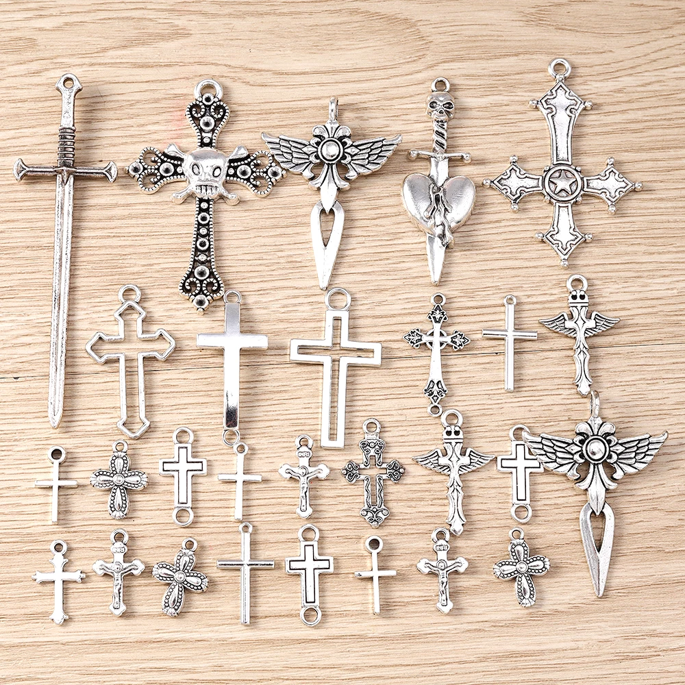 Tusember Anhänger aus gemischter Metalllegierung mit Jesus-Kreuz-Motiv für Kreuz-Ohrringe, Halsketten, Armbänder, handgefertigte Schmuckherstellung – Detail 1