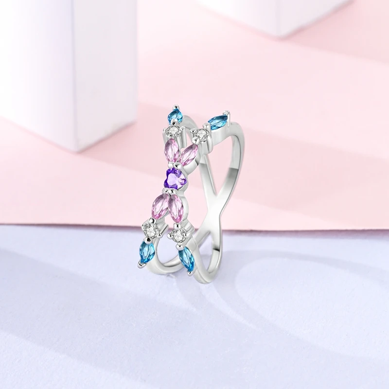 Women's Silver Star Cross Infinity Bow Zircon Ring