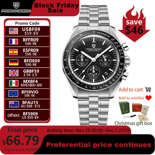 PAGANI DESIGN 2025 nuevos relojes para hombre, reloj de cuarzo de lujo para hombre, cronógrafo de velocidad con fecha automática, reloj de pulsera con espejo de zafiro AR, 316L Acero inoxidable resistente al agua