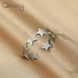 Stainless Steel Open Adjustable Star Rings Women Bohemia Jewelry Stackable Ring Bague