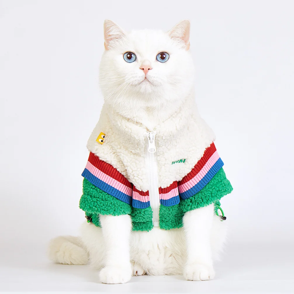 

Thickened Fleece Coat for Dogs and Cats, Retro Zipper Jacket, Small and Medium Dog Outwear, Pet Costume Clothes, Winter