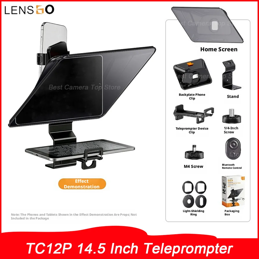 Teleprompter LENSgo TC12P de Pantalla Grande de 14.5 Pulgadas para Teléfono, Cámara DSLR, iPad, Tableta, Transmisión en Vivo, Videos Cortos, Discursos, Entrevistas