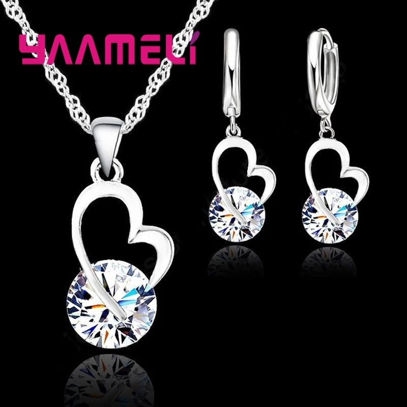 Wykwintne zestawy biżuterii dla kobiet 925 Sterling Silver Color Kolczyki ślubne Wisiorek Naszyjnik Impreza Rocznica Urok Prezent