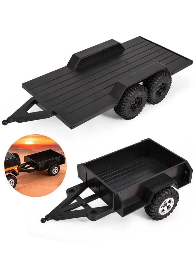 9IMOD Utility Trailer Flotbed Voertuig Troiler met Balhoofd Hitch Twin-Axis Trailer voor 1/18 RC Crawler Auto TRX4M Upgrade - afbeelding 2