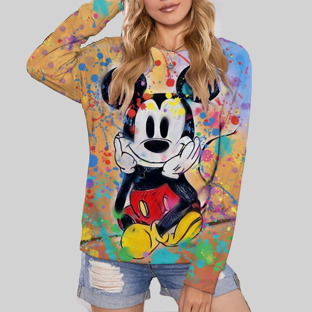 Disney Mickey Mouse print Women\'s Hoodie Cartoon Print Harajuku Long Sleeve Cute Hoodie Casual Loose Sweatshirt Fashion Tops Y2K