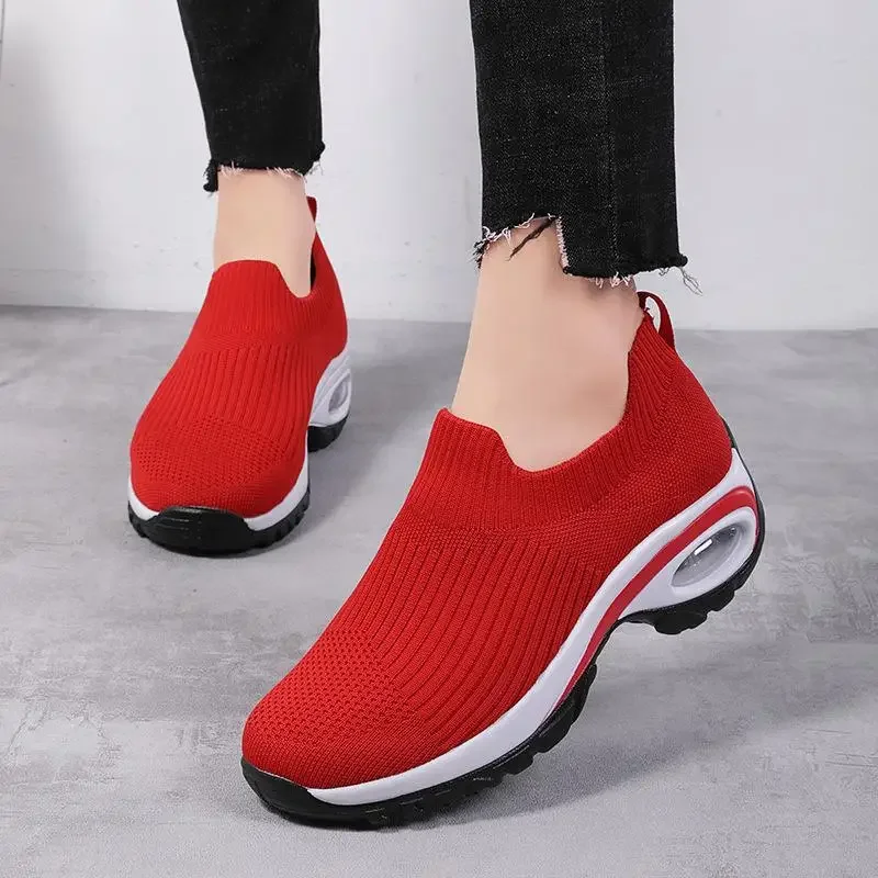 Zapatos De Mujer Ladies Casual Shoes Breathable Wedge Mesh Sneakers Thick Sole Comfortable Outdoor Running Shoes Vulcanized Shoe