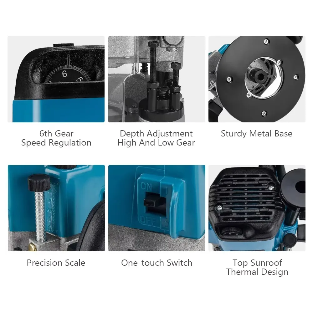 2200W Electric Router Trimmer 6 Gears Wood Milling Engraving Slotting Trimming Machine Woodworking Hand Carving Carpentry Router