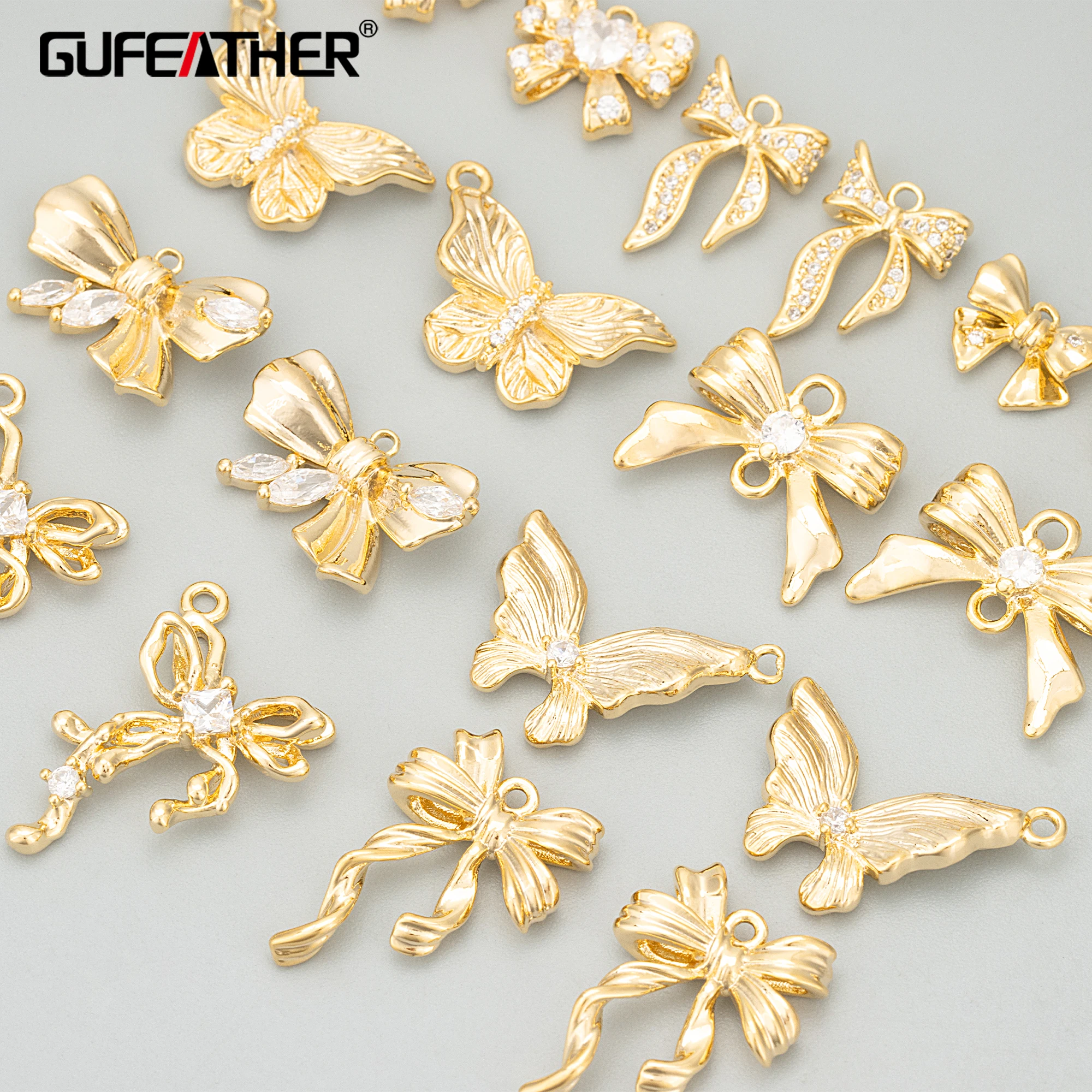 GUFEATHER, 6 sztuk/partia, ME56, akcesoria jubilerskie, 18-karatowe złoto rodowane, miedź, bez niklu, cyrkonia, wisiorki, tworzenie biżuterii, wisiorki diy