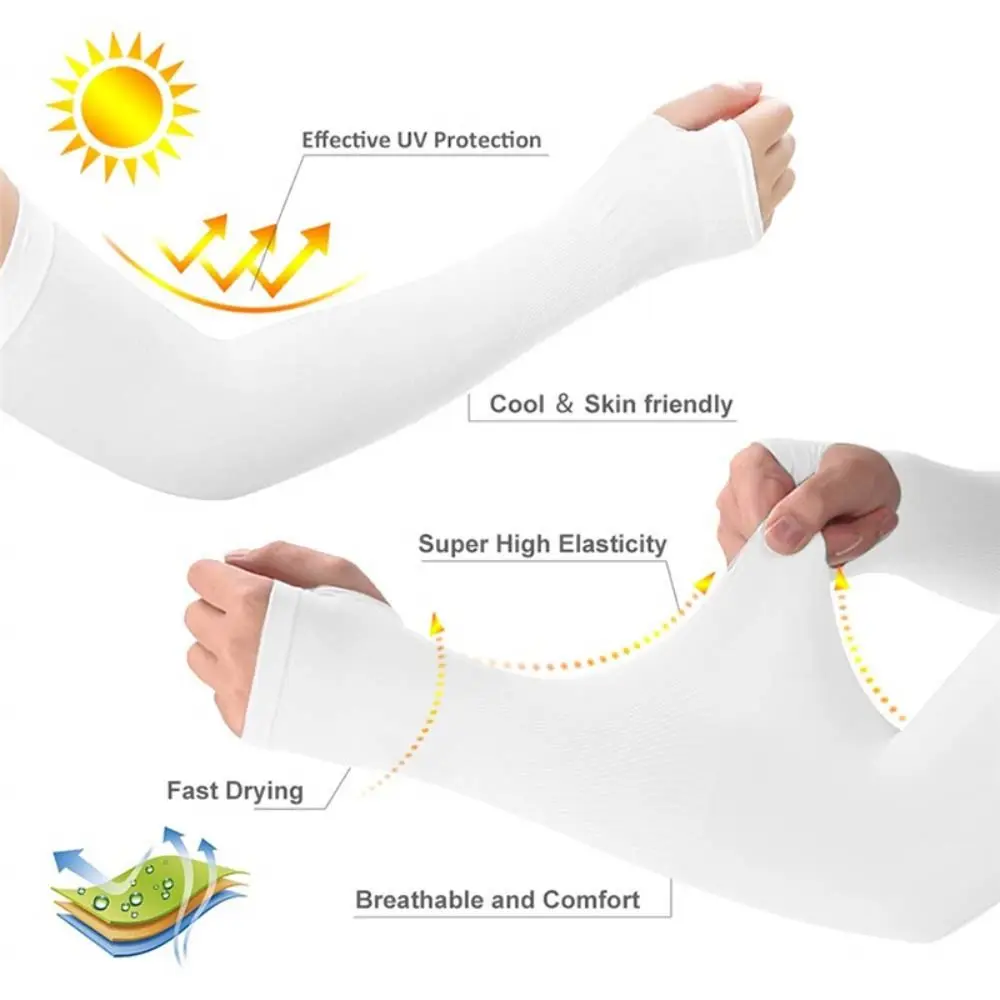 Arm Cover Summer Cool Hand Sleeves Ice Silk Fingerless Long Sleeves Anti-Sunburn Anti-UV Arm Sleeve Women Men