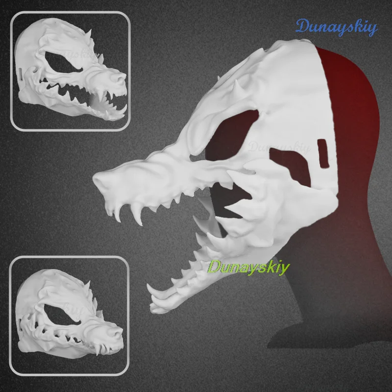 현실적인 스타일 동물 모피 수트 개 해골 키구루미 모피 마스크, 무서운 머리 3D 인쇄 캡슐, 할로윈 DIY 소품 코스프레 헤드셋