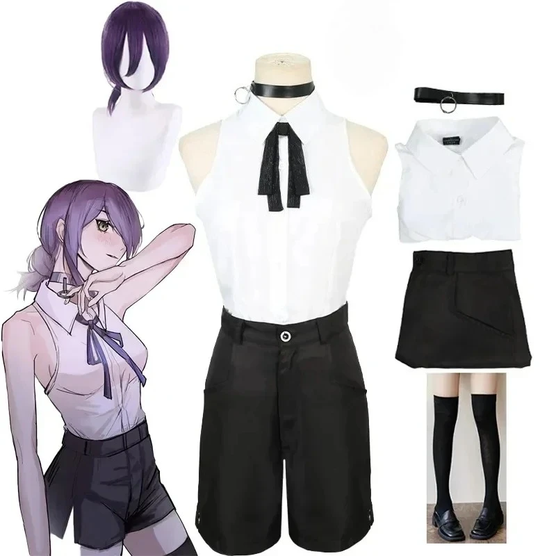 أنيمي بالمنشار رجل Reze تأثيري بالمنشار امرأة تأثيري حلي قنبلة قميص وتتسابق التعادل قصيرة الرقبة Reze شعر مستعار ملابس الهالوين