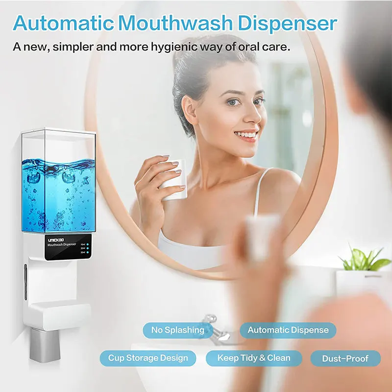 Mouthwash Dispenser for Bathroom Touchless,Wall Mounted Automatic Mouthwash Dispenser Magnetic Cups for Adults and Kids