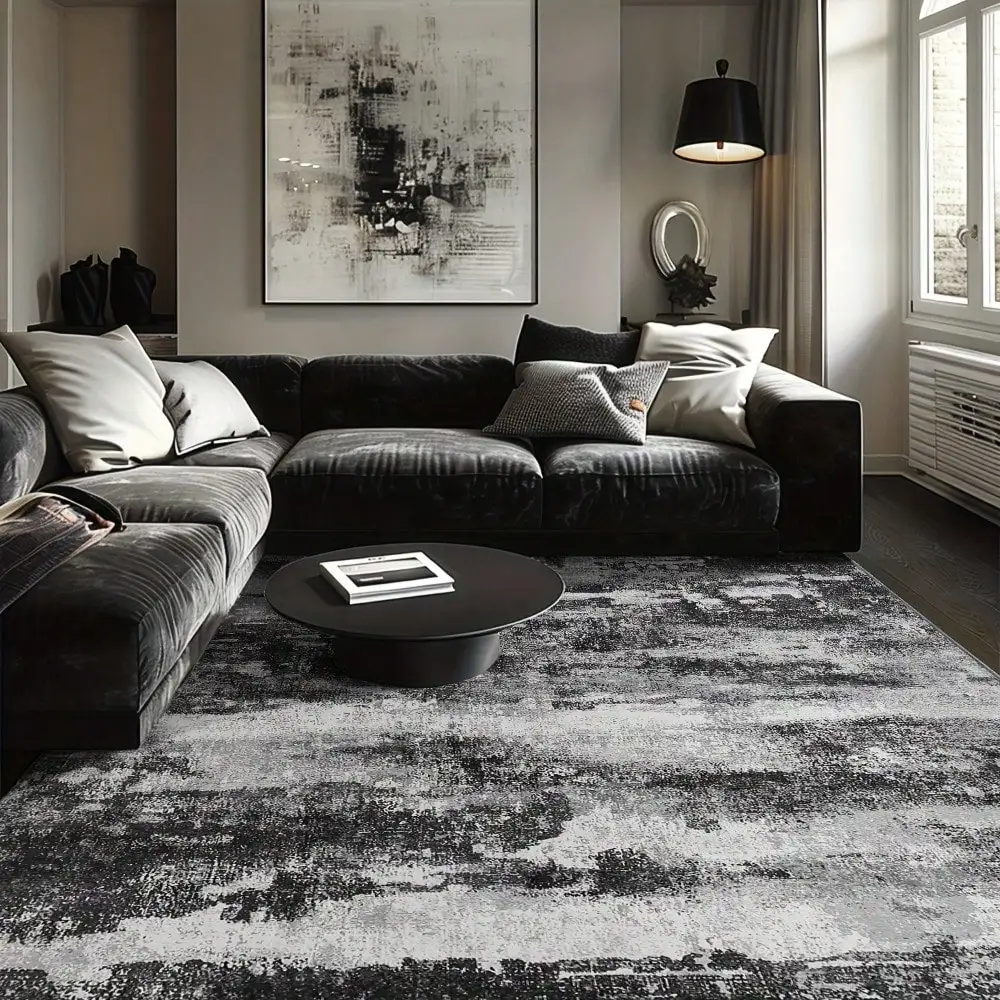 

Современный темно-серый и черный коврик — мягкий полиэстер, нескользящий, можно стирать в машине для декора гостиной или спальни