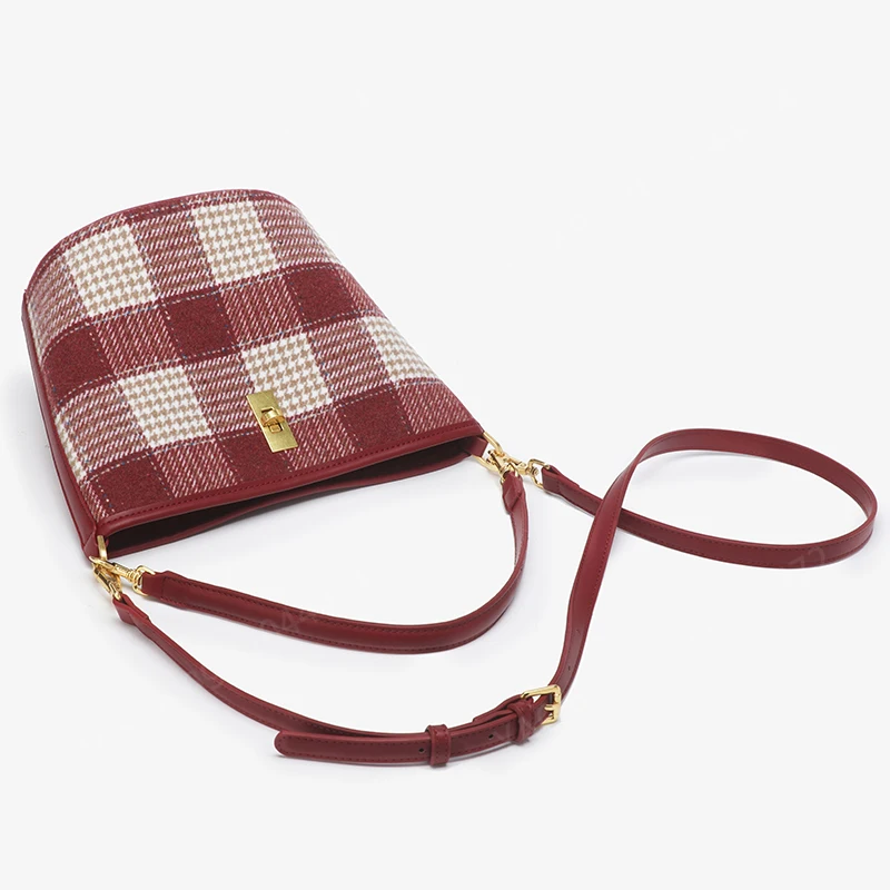 Yao Dong Bridal Bag Wedding Plaid Bucket Bags For Women Luxury Designer Handbags Purses 2023 New In Red Three Piece Set Wallet C