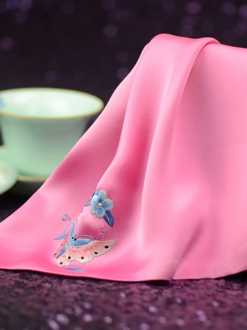 Retro Handwork Embroidery Handkerchief Women Gifts Silk Handkerchiefs