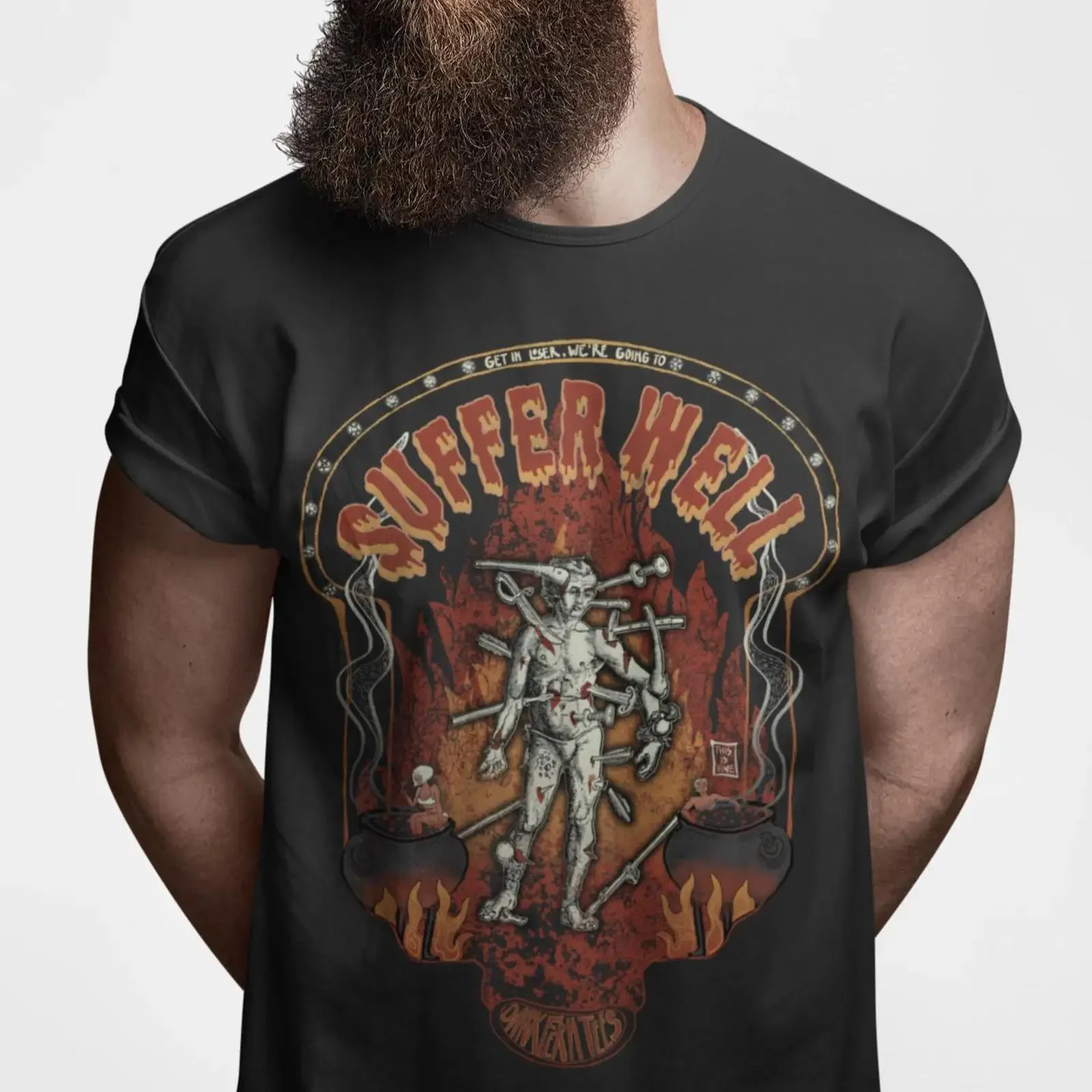 Suffer Well T Shirt Dark Humor Goth  vintage Washed Versatile streetwear Top For Everyday Wear homme graphic Soft Breathable