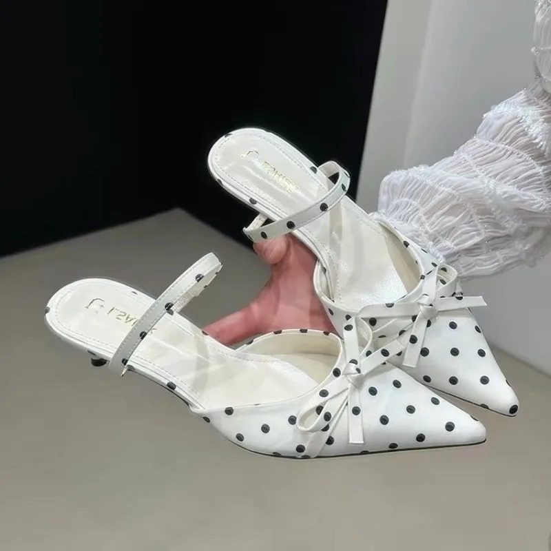 2026 New High Heels Sandals Slippers Shoes Women's Silk Bow Stiletto High Heels Headband Back Empty Strap Slippers Women