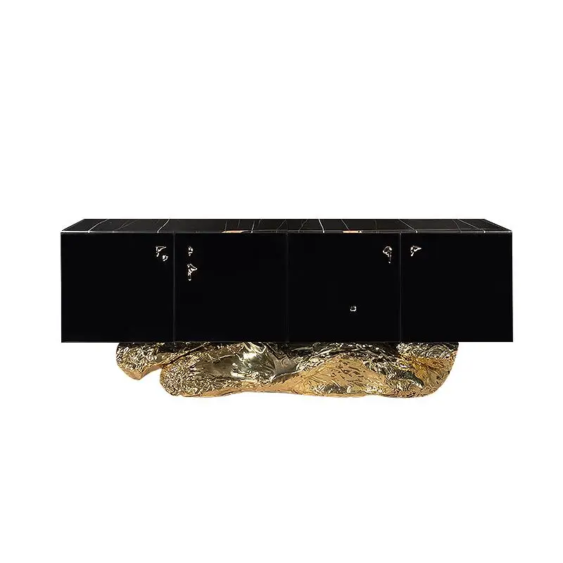 *Italian Modern Luxury High-gloss Lacquer Wooden Storage Side Cabinet with Metal Base Suitable for Use in the Living Room
